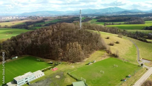 Rozhledna Okrouhla - Observation Tower On Hill Surrounded By Autumn Trees In Staric, Czech Republic. drone arc shot photo