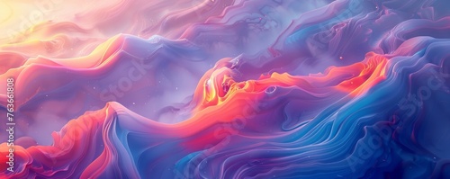 Vibrant wavy abstract art in vivid hues - This image depicts an abstract undulating landscape with a mixture of warm and cool colors, forming a visually rich texture