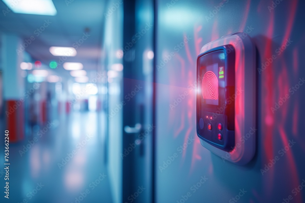 Access control. Security and fingerprint login. Background with selective focus and copy space Access control. Security and fingerprint login. Background with selective focus and copy space