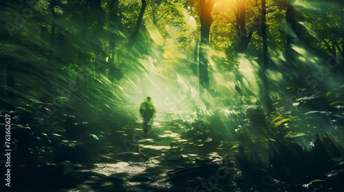 A green forest, the sun shines through the leaves, forming a colorful shadow, Forest Illsutration