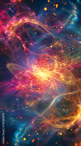 Intricate Depiction of Ionized Particles in a Dynamic, Cosmic-like Setting: A Fusion of Science and Art