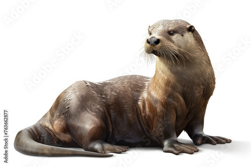 Otter Resting Isolated on White  © Dinaaf