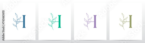 Branch Twig Stem Leaf on Letter Initial Logo Design H