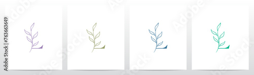 Branch Twig Stem Leaf on Letter Initial Logo Design L