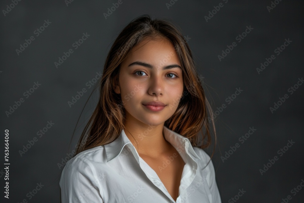 A woman is wearing a white shirt and smiling A woman is wearing a white shirt and smiling