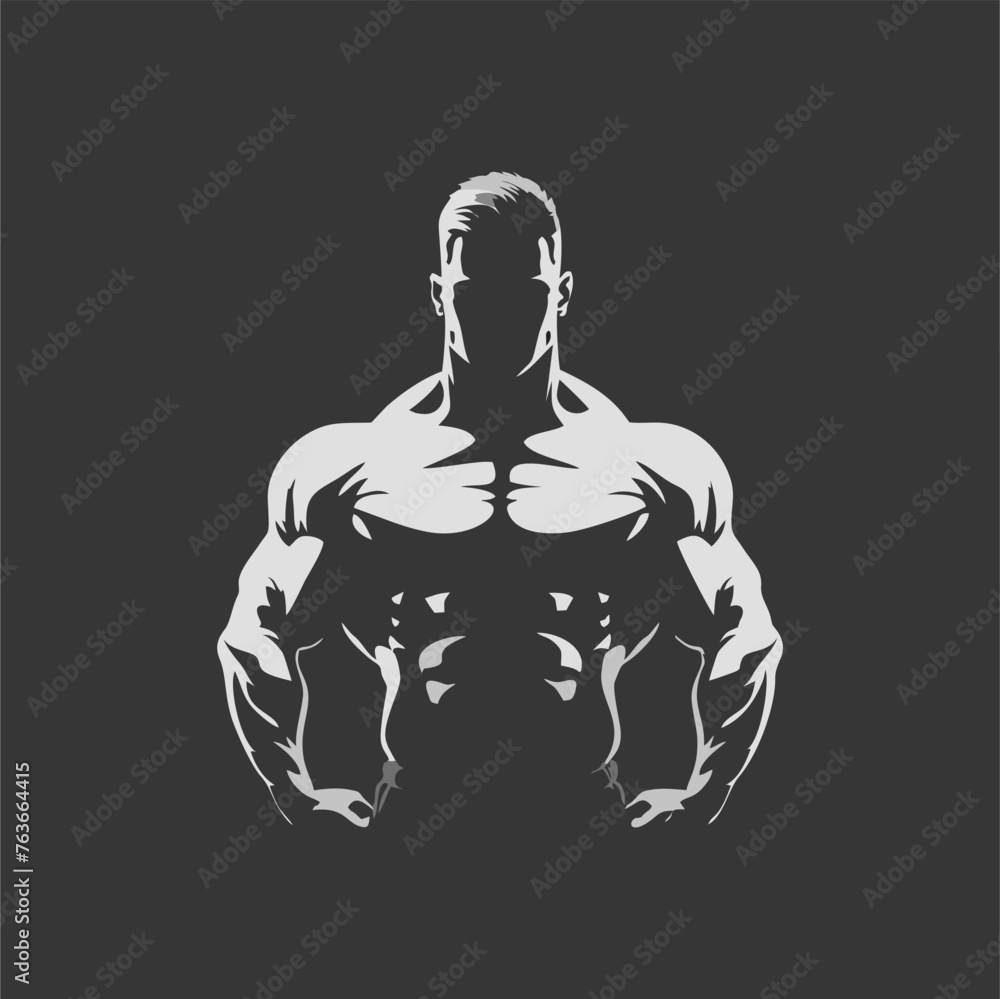 Fototapeta premium Logo short minimalistic fitness with silhouette sturdy pose man