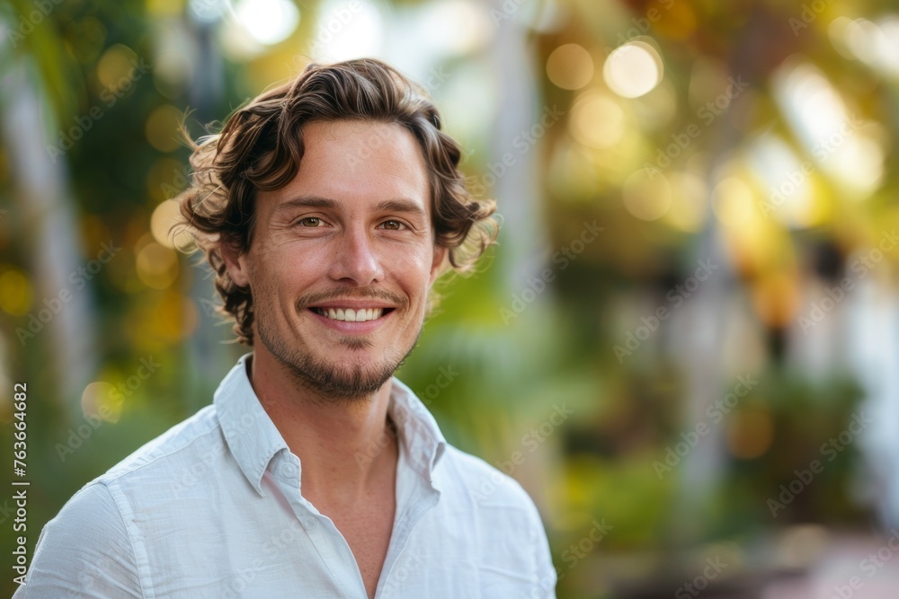A man with a beard and a white shirt is smiling A man with a beard and a white shirt is smiling
