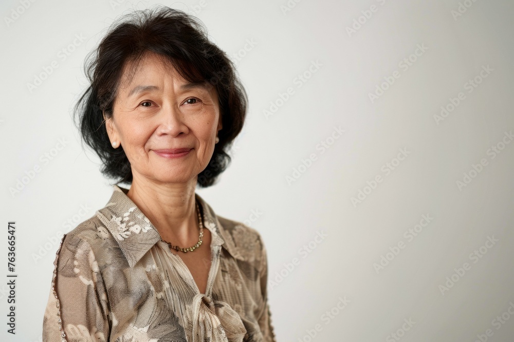 A woman with a necklace and a smile on her face A woman with a necklace and a smile on her face