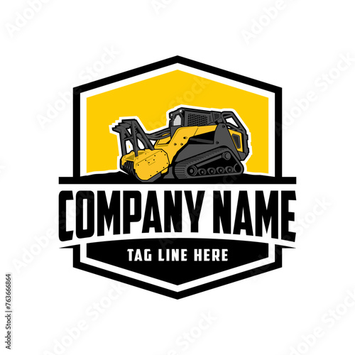  Skid steer loader, mulching machine illustration, Land Clearing Mulcher vector art