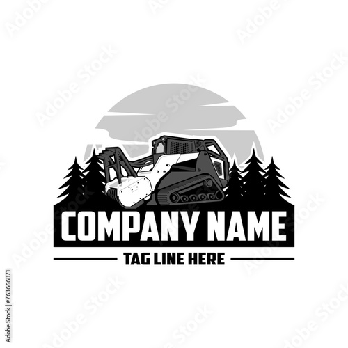  Skid steer loader, mulching machine illustration, Land Clearing Mulcher vector art