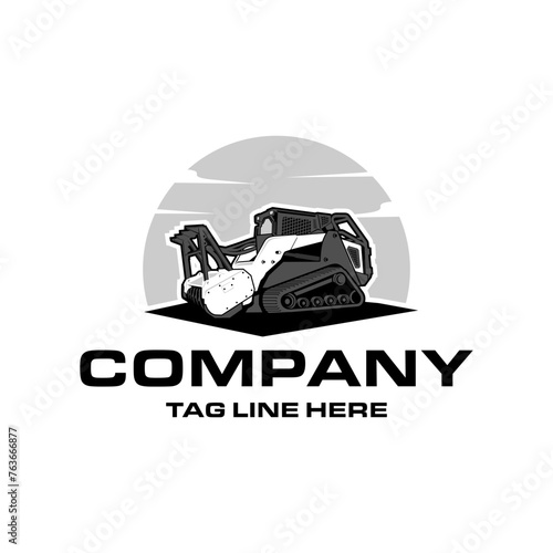  Skid steer loader, mulching machine illustration, Land Clearing Mulcher vector art