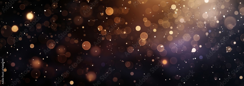 Warm golden bokeh lights scatter across a dark backdrop, creating a magical and festive atmosphere.