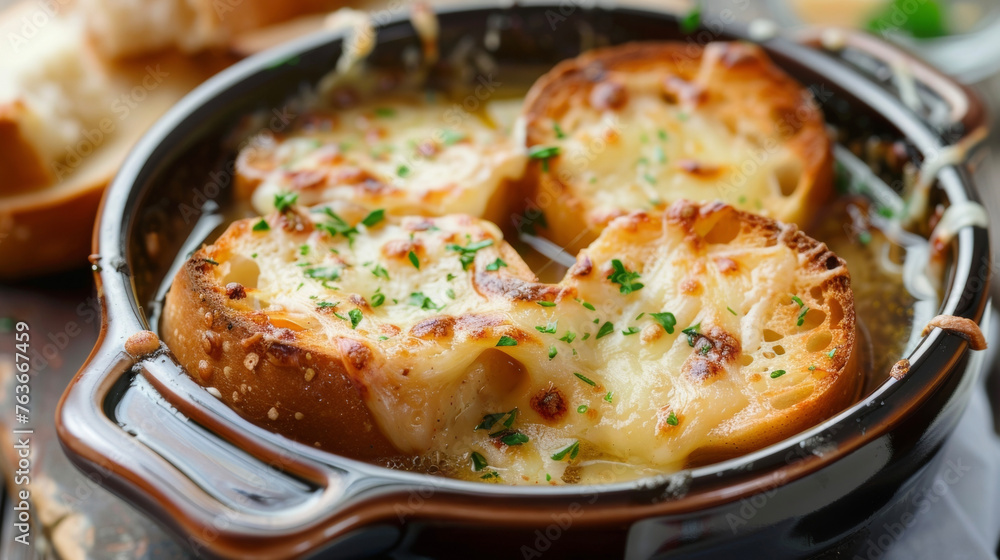 A close-up view of a pan of freshly cooked food sitting on a table.