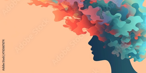 A woman with smoke billowing out of her head, symbolizing stress or emotional turmoil. mental health banner background