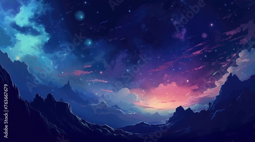 Vibrant night sky with stars and nebula and galaxy  photo