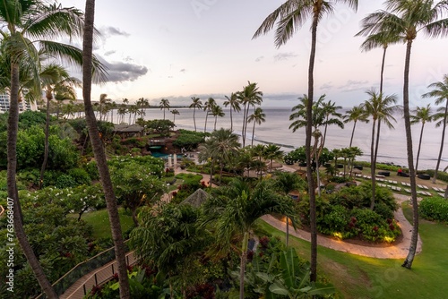 Looking out upon the crystal blue Pacific Ocean and towering palm trees of Ka'anapali Beach, located in Lahaina, Hawaii on the island of Maui. © Gary Riegel