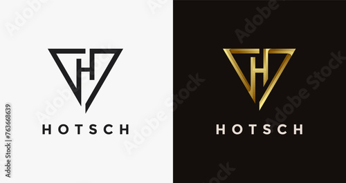 Elegance triangle and letter H logo icon vector template on black background photo