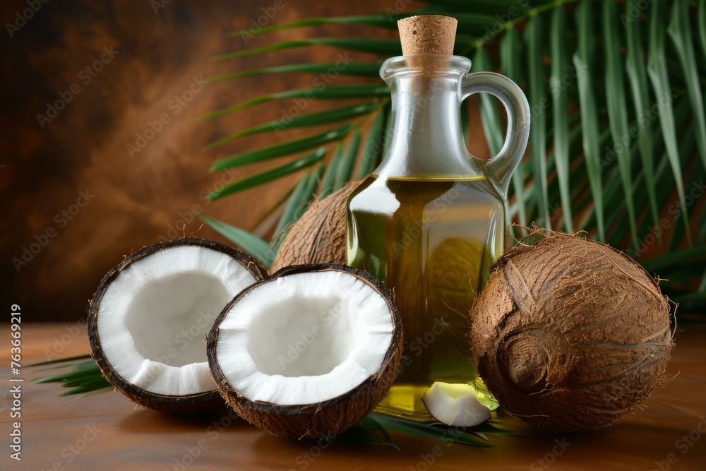 Coconut oil. Backdrop with selective focus and copy space Coconut oil. Backdrop with selective focus and copy space