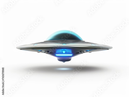 Futuristic UFO spacecraft on white background - This sleek, futuristic UFO design displays advanced technology and extraterrestrial concepts on a clean background
