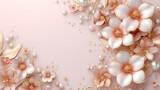 3Dフローラルと白い真珠のピンク背景