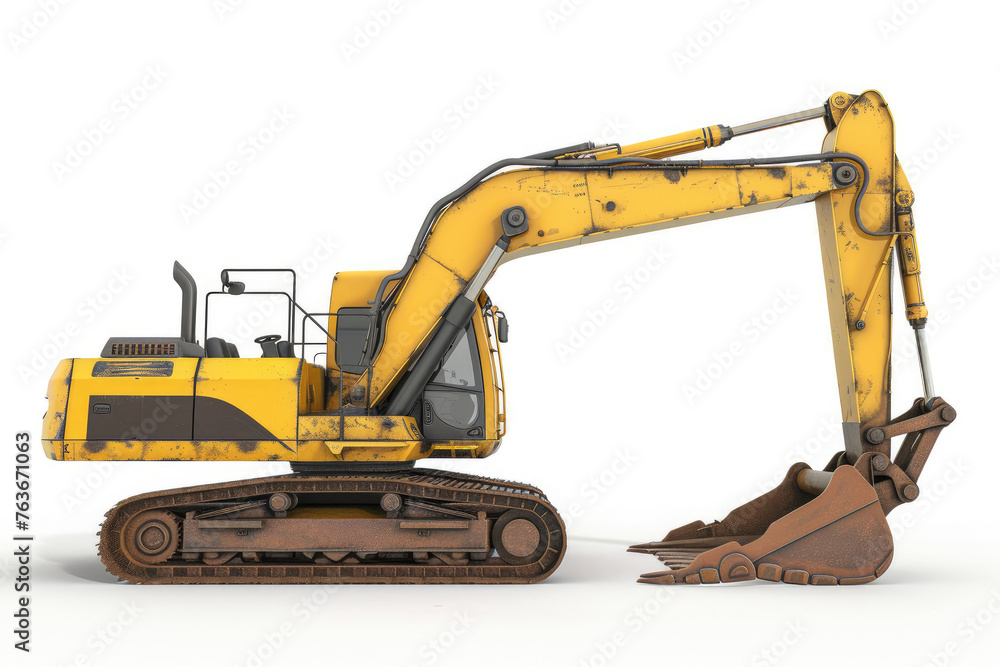 Yellow Excavator on White Background
