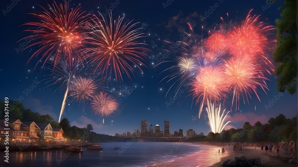 July Fourth. fireworks on July 4th, USA.
