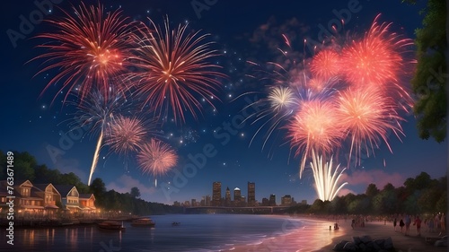 July  Fourth. fireworks  on  July  4th   USA.