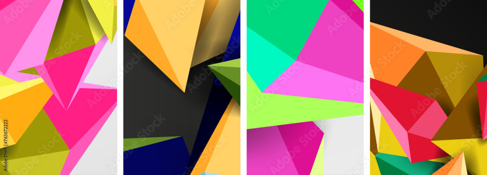 Set of triangle geometric low poly 3d shapes posters Set of triangle geometric low poly 3d shapes posters