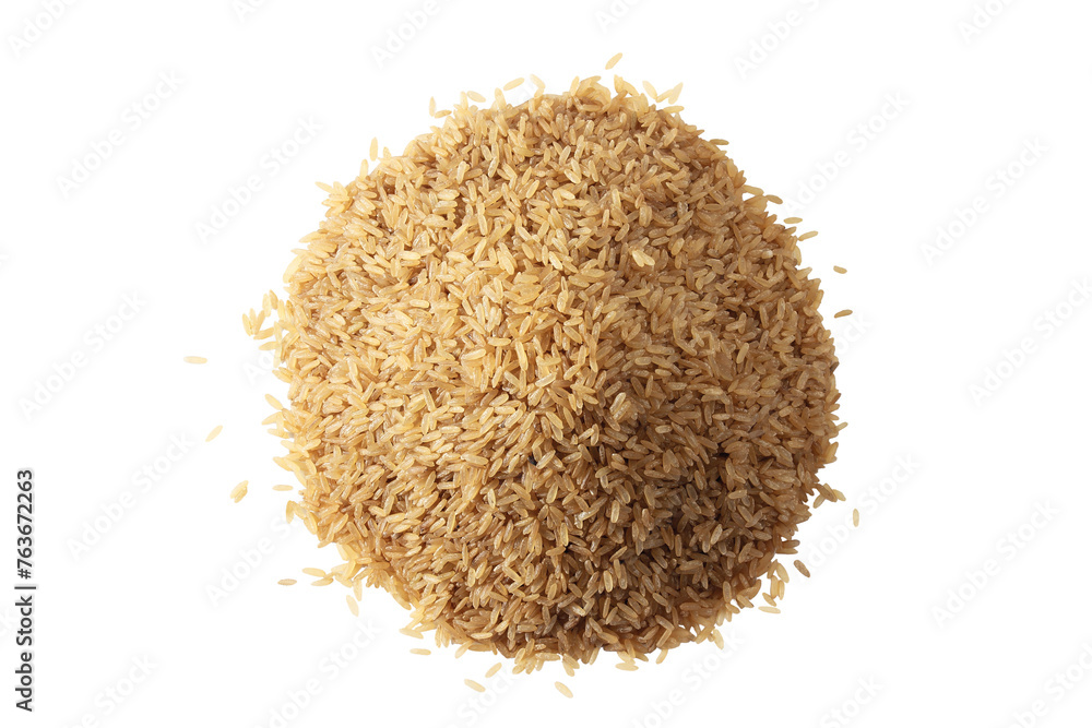 heap of whole grain brown or red rice in cutout transparent background,png format,top view - obrazy, fototapety, plakaty 