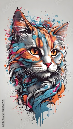 colorful cat portrait. Graffiti style  printable design for t-shirts  mugs  cases  etc.  