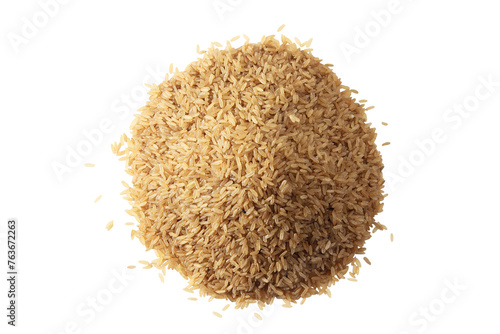 heap of whole grain brown or red rice in cutout transparent background,png format,top view photo