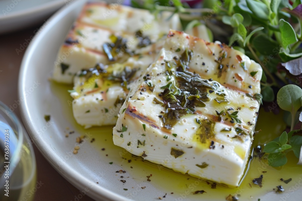 Grilled Feta Cheese with Olive Oil and Herbs Grilled Feta Cheese with Olive Oil and Herbs