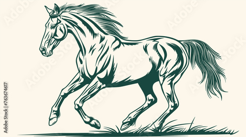 a horse running in the grass on a white background