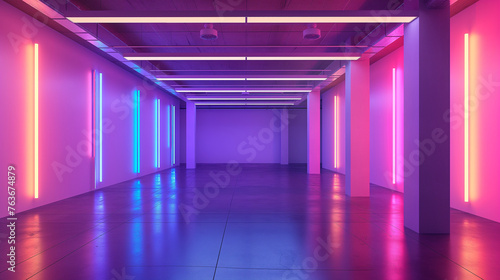 Empty room with abstract neon lighting.