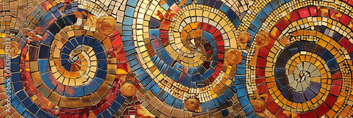 a mosaic of golden  red and blue mosaics on the floor  generative AI