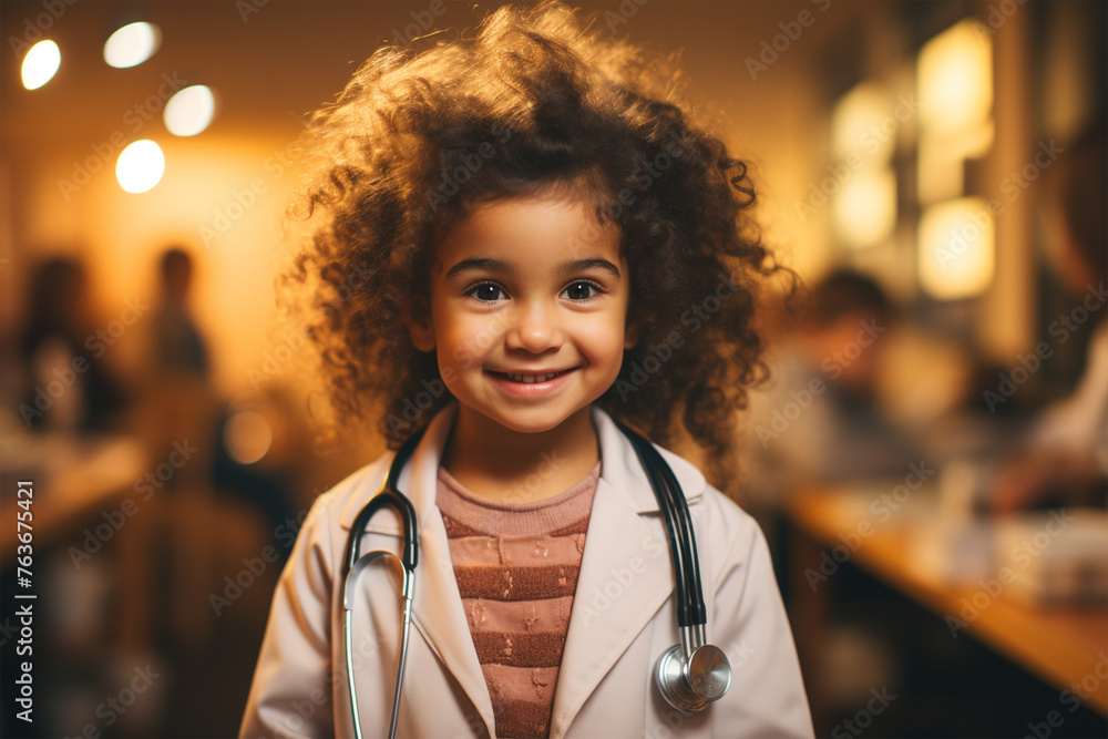 Smiling little girl dressed as a doctor