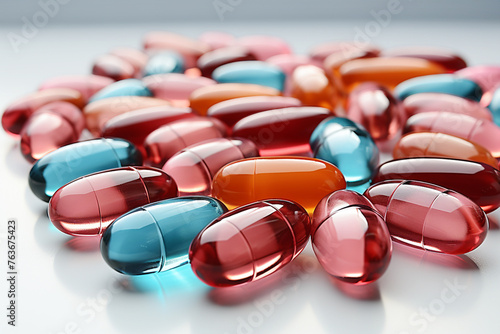 Obraz na płótnie Group of different color pills on white table w salonie