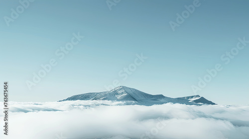 Serenity at Summit. Peaks rise above a cloud sea, under a tranquil sky, embodying a serene, high-altitude world.