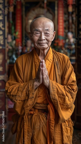 Serene Wisdom: A Captivating Portrait of a Chinese Monk in Traditional Robes