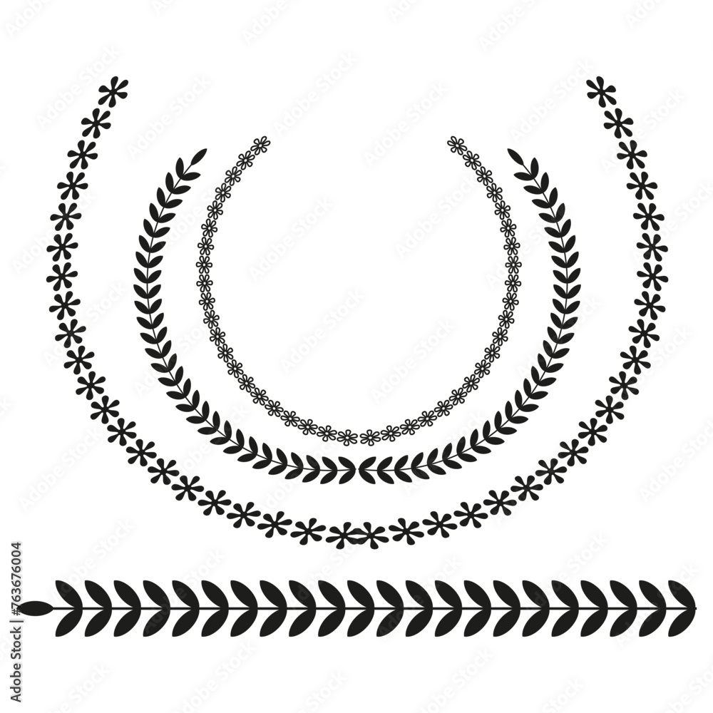 Black laurel wreath vector set for ceremonial designs. Vector illustration. EPS 10. Black laurel wreath vector set for ceremonial designs. Vector illustration. EPS 10.