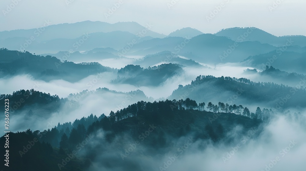 Mountainous landscape with fog