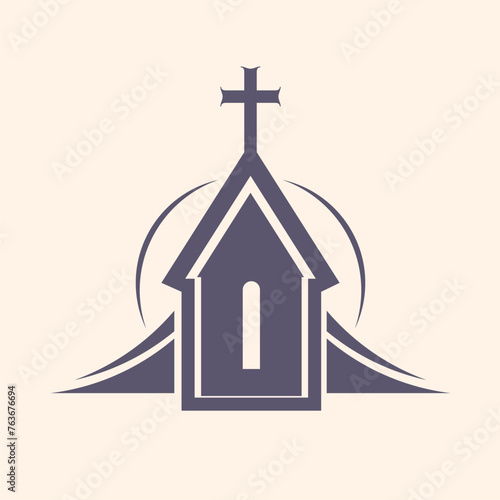 Church building emblem. Community worship unity symbol.