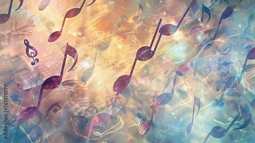 a medley of musical notes arranged in a whimsical pattern, set against a luminous background, capturing the essence of melody and rhythm