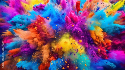 A brilliant explosion of multicolored powder, symbolizing celebration, festivals, and the vibrancy of life.