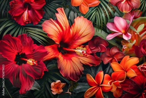 Exotic flowers in vivid shades of red orange © Sirisook