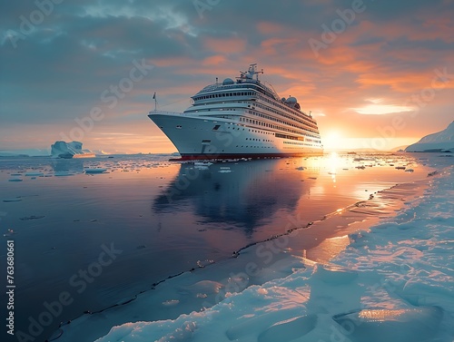 A cruise ship sails through the serene icy waters of the Arctic © Brian Carter