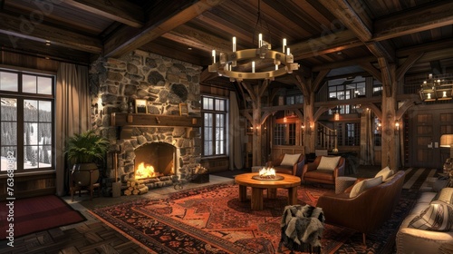 An office designed to mirror a cozy mountain lodge, offering properties in popular ski resort areas. 