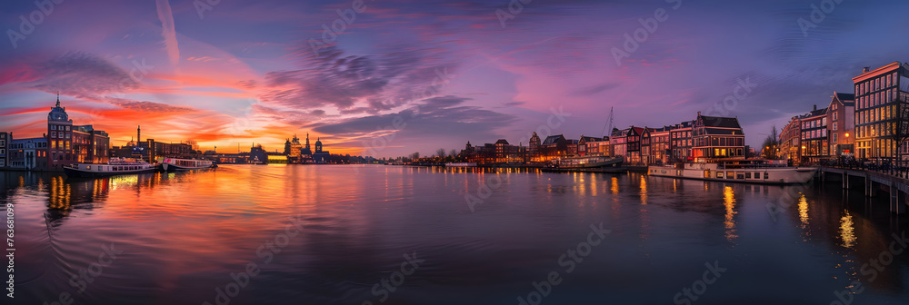 Twilight Canvas: A Scenic View of Amsterdam's breathtaking IJ River