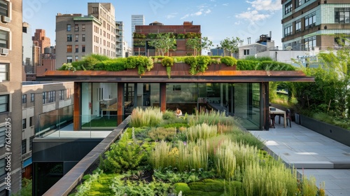 An office with its own green roof and living walls, showcasing the potential for urban green spaces.  © Chhayny