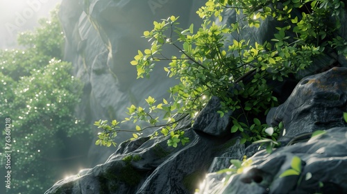The summer sun shines on the rocks and green leaves © CREATIVE STOCK